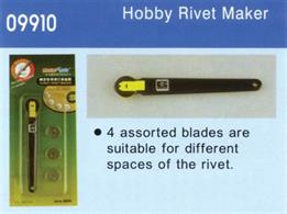 Rotary rivet maker tool using rolling serrated discs to produce regularly spaced indentations on plastic surfaces to replicate lines of flush rivets, as used in aircraft construction. Four serrated wheels are supplied to create differently spaced rivet lines.