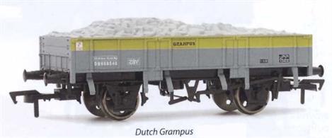 Dapol 4F-060-003 00 Gauge BR Grampus Engineers Open Wagon Dutch Style LiveryThe BR engineers' Grampus wagon painted in the engineers grey and yellow Dutch style livery.