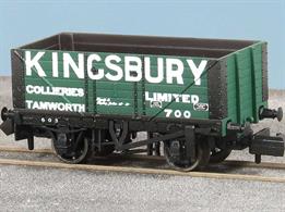 Nicely detailed model of Kingsbury Collieries, Tamworth wagon number 700, finished in Kingsbury's unusual green livery