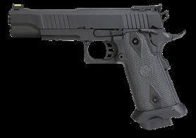 This is one of the brand new outstanding air pistols from Krown Land. This Helios MKI is a full metal pistol with a KL polymer grip. It has the KL Hi-Capa 28 round Co2 magazine and like most modern tactical air pistols it also has an under rail system to fit accessories like torches and laser targeting systems. Other features include fibre optic tactical sights, tactical trigger, metal two-stage hammer and a flared mag-well for fast magazine changes. Action BLOW BACK Calibre 4.5mm STEEL BBS Type CO2 powered
