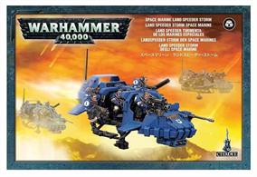 This box set contains one multi-part plastic Space Marine Land Speeder Storm and six multi-part plastic Space Marine Scouts. This 99-piece set includes: a Cerberus launcher, a heavy bolter and a range of head, weapon and arm options for the Scout crew. Also included are a host of accessories including: pouches, grenades, scopes, packs and knives. Model supplied with a large flying base.