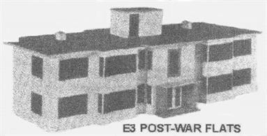 Card model kit to construct a post WW2 faced concrete construction block of flats. Kits can be joined to make longer of taller blocks to suit your requirements.