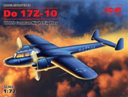 ICM 72303 1/72 Scale Dornier Do-17 Z-10 Night Fighter This newly tooled kit has nicely moulded components and includes some clear styrene items.Decals and fully illustrated instructions are includedGlue and paints are required to assemble and complete the model (not included).