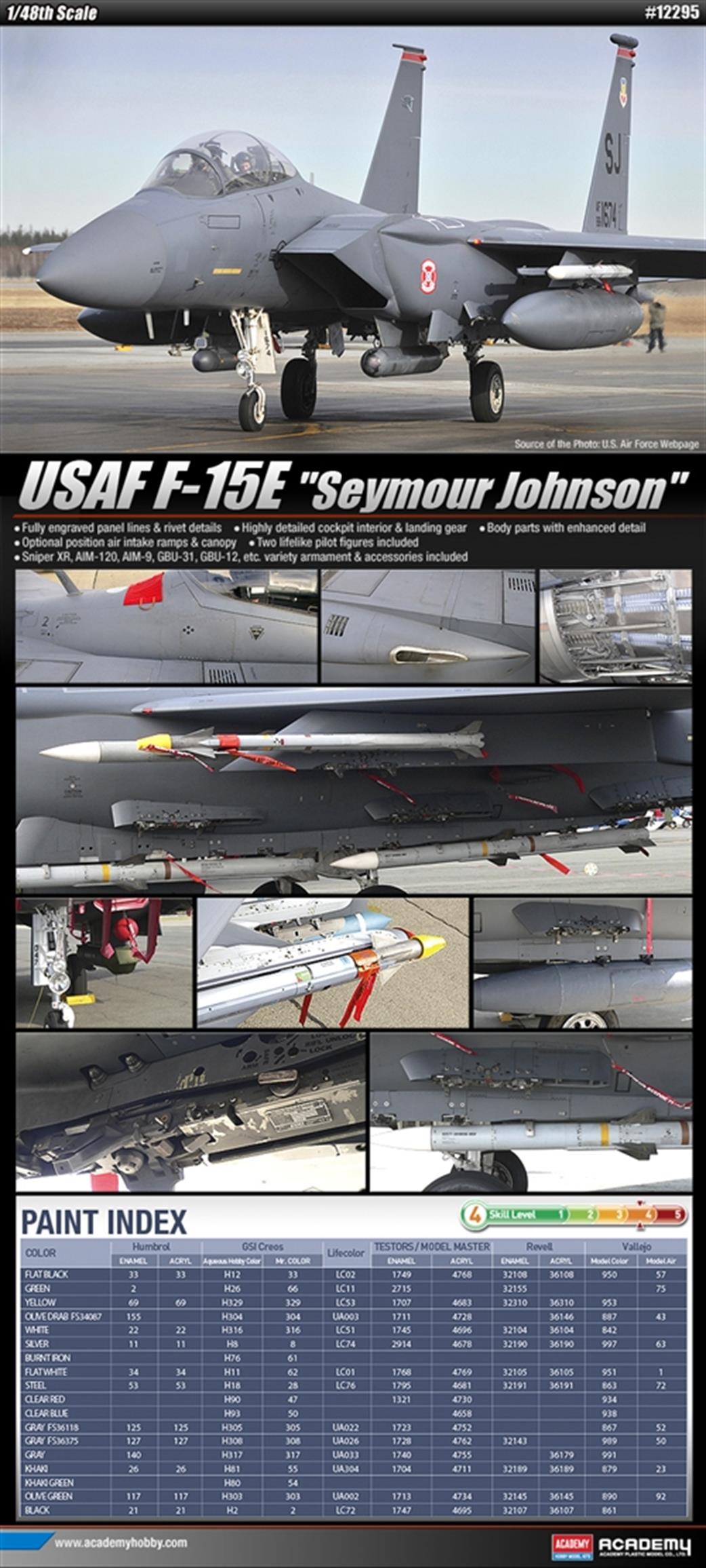 Academy 1/48 12295 F-15E Seymour Johnson Inc 2 Figures Plastic Kit