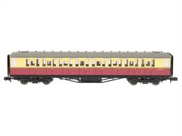 An excellent model of the Gresley design teak bodied mainline corridor coaches of the LNER as running in British Railways service from 1949.Model of Gresley second class class coach E12038E painted in British Railways crimson &amp; cream livery.
