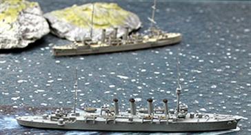 A 1/1250 scale metal model of HMAS Sydney, a Chatham-class cruiser in WW1 by Navis Neptun 145NSydney achieved fame by sinking SMS Emden in 1914.