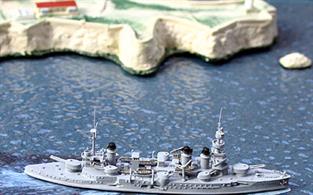 A 1/1250 scale metal model of the French pre-Dreadnought battleship, Patrie.&nbsp;Patrie &amp; her sistership, Republique had a reputation as economical steamers.