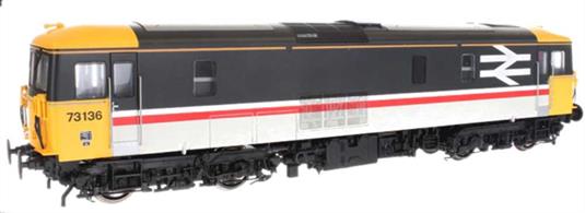 A highly detailed model of the British Railways Southern region class 73 electro-diesel locomotives. These are primarily third-rail electric locomotives but carry an auxiliary diesel engine for use away from electrified lines. Dapols model features a diecast chassis and all-wheel drive from a centrally mounted motor and flywheels allied to a highly detailed bodyshell with many separately fitted locomotive specific details to create both JA (73/0) and JB (73/1) variants.This model is finished as BR InterCity liveried locomotive 73136 finished in the Executive version of the InterCity livery.