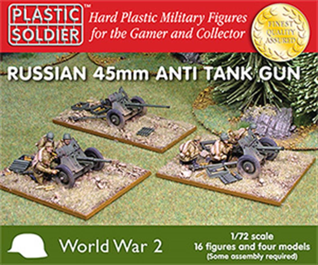 Plastic Soldier WW2G20001 Russian 45mm Anti Tank Gun Plastic Kit 16 Figs. 4 Guns 1/72