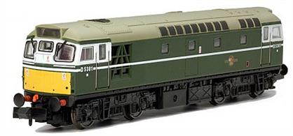 Detailed model of British Railways Birmingham RC&amp;W design type 2 or class 27 diesel locomotive D5415 finished in green livery with small yellow warning panels.The Dapol model features a quality 5-pole motor mounted in a die-cast chassis to provide excellent performance and haulage capabilities. The bodyshell detailing includes etched radiator grilles and separately fitted handrails.