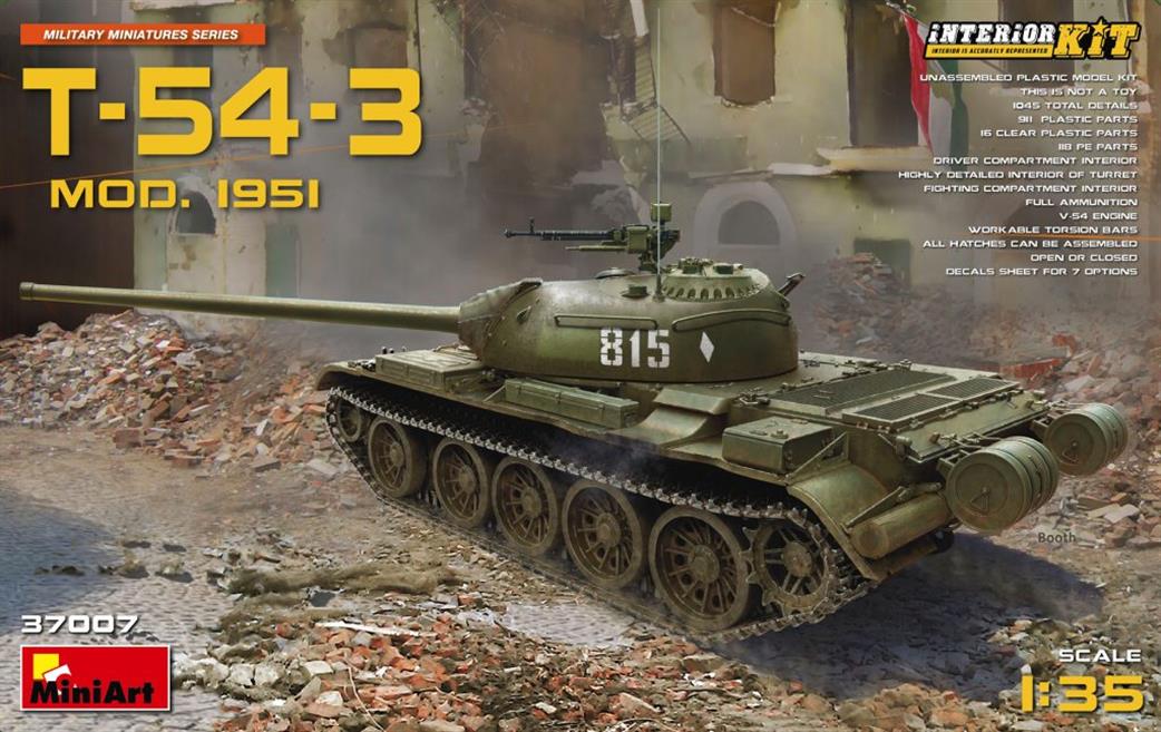 MiniArt 1/35 37007 Soviet T-54-3 Mod 1951 Tank Kit
