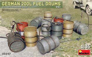 Kit contains model of German 200l Fuel Drums WW2