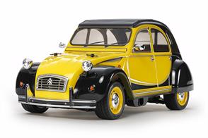 This radio control model faithfully recreates the world-renowned Citroën 2CV Charleston. The polycarbonate body sits on top of Tamiya’s fun to drive M-05 front wheel drive chassis.