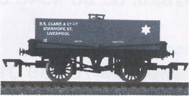 Dapol 4F-032-009 00 Gauge R S Clare &amp; Co. Liverpool Rectangular Tank WagonRectangular tank wagon in the slate grey colours of Clare &amp; Co., a Liverpool based chemicals company.This wagon is fitted with metal wheels and NEM coupler pockets.