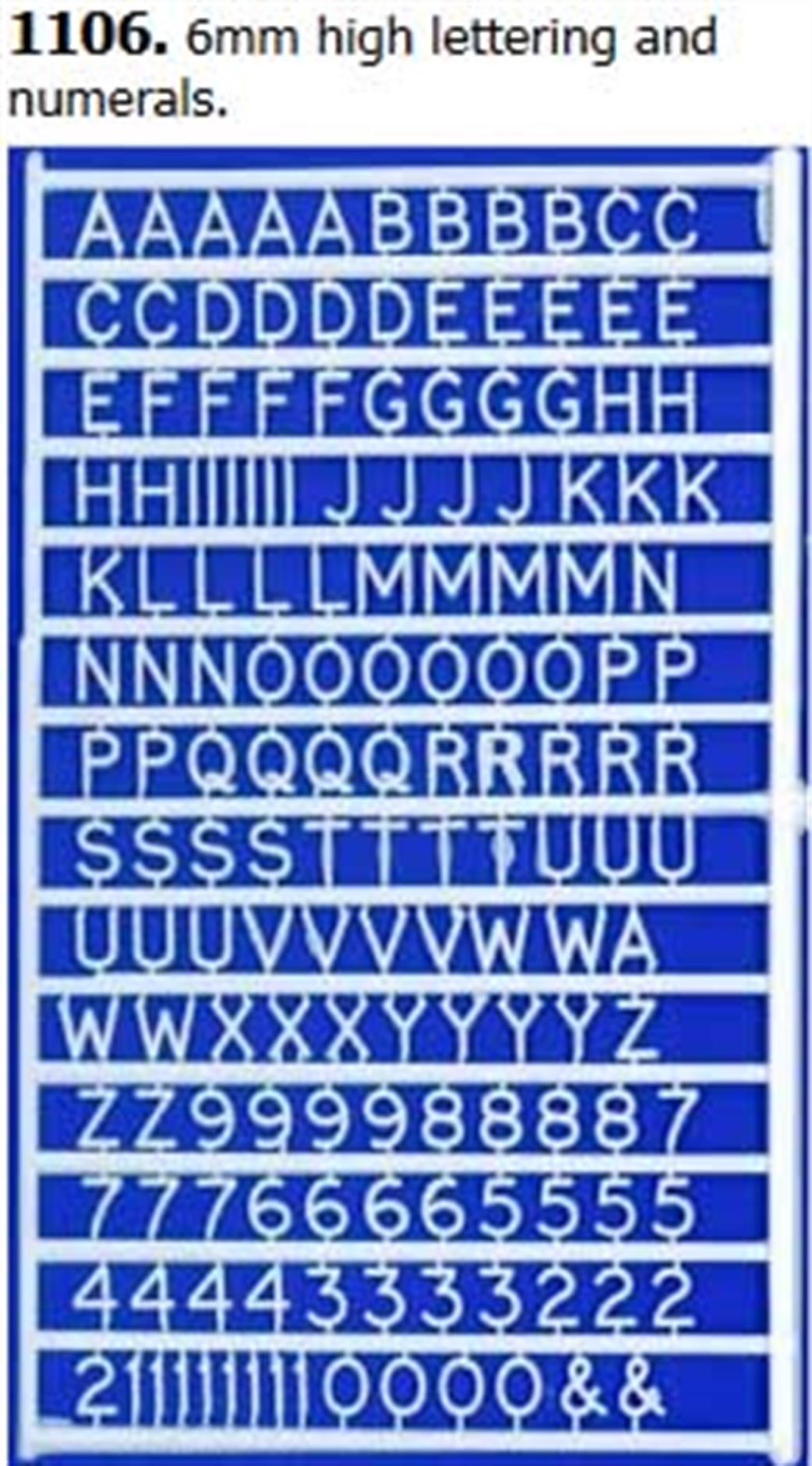 Slaters Plastikard  1106 Plastic Letters White 6mm
