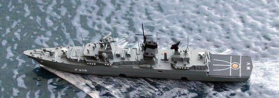 This model is the uprated model of a Brandenburg class ship. Last August, Mecklenburg Vorpommern proved that she could track the U23 which was hiding in the acoustic shadow of the cruise ship Minerva (ex- Russian spy ship Okean) whilst on exercise in the Baltic!