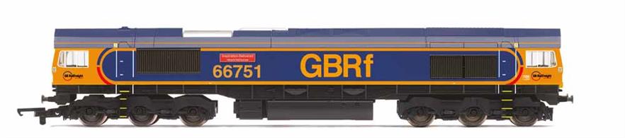 Hornby R3573 00 Gauge GBRf 66751 Inspiration Delivered - Hitachi Rail Europe Class 66 Co-Co Freight Diesel Locomotive GB Railfreight Blue &amp; Orange LiveryDimensions - Length 280mmDCC ReadySpecial Features: All-wheel pickups