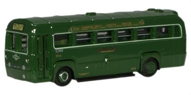 Oxford Diecast 1/148 AEC RF Greenline NRF001Between 1951 and 1953, London Transport purchased 700 examples of the AEC Regal MK4 fitted with Metro-Cammell bodywork to replace their pre-war single deck fleet. Classified RF and of very modern appearance when introduced, these models were fitted with a front-entrance together with stylish fully-fronted bodywork. Often to be found on the extremities of LTS operations, the first RF entered service on Green Line route 704 (Windsor - Turnbridge Wells) in October 1951. The last of the class were withdrawn as late as 1979.