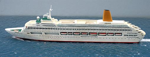 Oriana is a metal, waterline, 1/1250 scale  second-hand waterline model of the P&amp;O ship as she was when she first entered service. The model is in excellent original condition (see photograph).