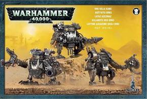 This box set contains three multi-part plastic Ork Killa Kans. This 94-piece set includes: three variations of Cockpit, three different close combat weapons, a big shoota, a rokkit launcha and a skorcha. Also included are a host of glyphs, armour plates, horns, metal teef and dangly bitz. Models supplied with 60mm round bases.