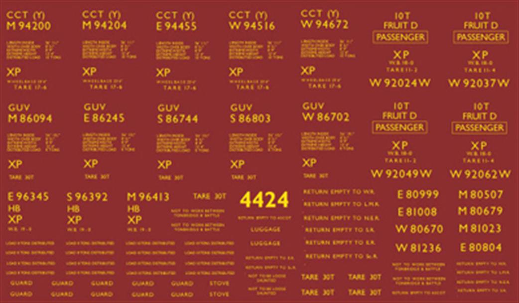 Modelmaster Decals OO 4424 B.R. Parcels Vans Lettering & Numbering