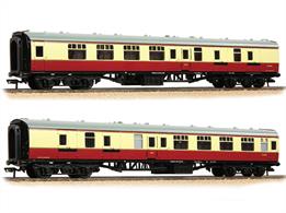 Detailed model of the British Railways mark 1 BSK second class side corridor compartment coach with brake and luggage stowage van number E34161 equipped with BR1 bogies and finished in crimson and cream livery.