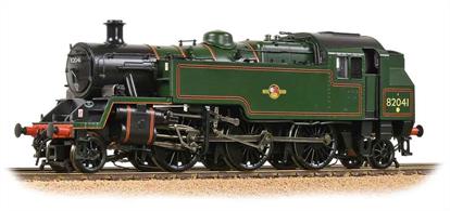 A highly detailed model of the British Railways standard class 3MT 2-6-2 prairie tank engines. 45 of these locomotives were built from 1952 to 1955 featuring a chassis based on the Riddles standard principles carrying a boiler based on the GWRs very effective No.2 boiler. Strong and economical engines their significant increase in power over the smaller class 2 versions was welcomed by footplate crews!The Bachmann model features a diecast chassis with DCC socket beneath a highly detailed bodyshell with many separately fitted parts.Model finished as 82041 in BR lined green livery with late crests.