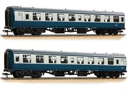 Detailed model of the British Railways mark 1 TSO second class open plan seating coach number M4921 equipped with Commonwealth bogies and finished in blue and grey livery.