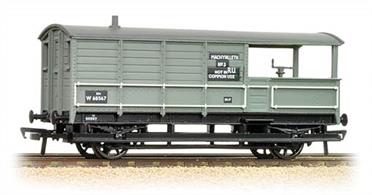 The Bachmann BR (ex-GWR) brake van is an excellent and well detailed model of these distinctive vehicles. This version carries the BR unfitted light grey paint scheme with black patches for lettering including the home depot details.