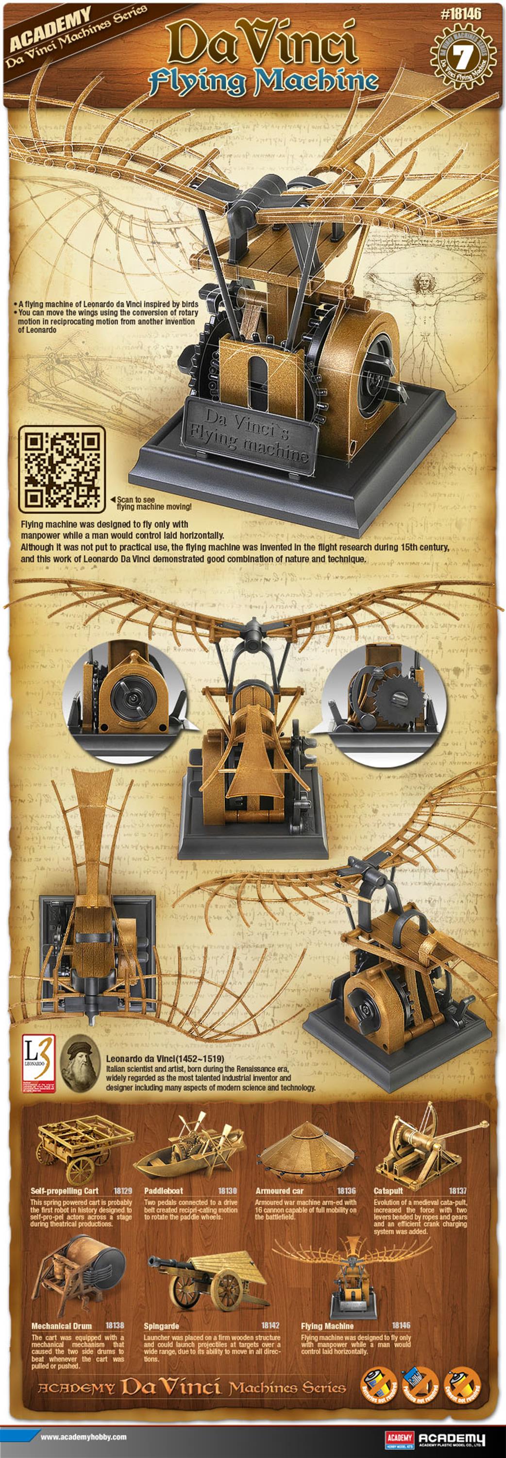 Academy  18146 Da Vinci Flying Machine Plastic Kit