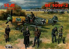 ICM 48803 1/48 Scale MeBf 109F2 German WW2 Aircraft  With Pilots And Ground Crew