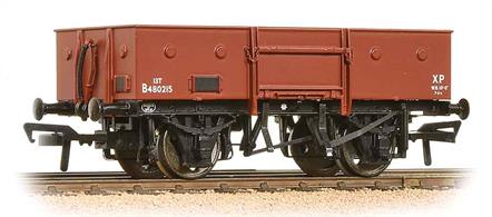 A model of the BR standard design steel-bodied open merchandise wagon.This model will be painted in the later BR goods brown bauxite livery.