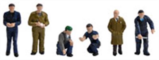 Bachmann OO Factory Workers and Foreman Pack 36-403Bachmann Branchline OO Gauge Scenecraft 36-403 Factory Workers and ForemanPack of 6 factory worker figures waering overals in various poses, plus one foreman/factory manager figure in warehouse coat.