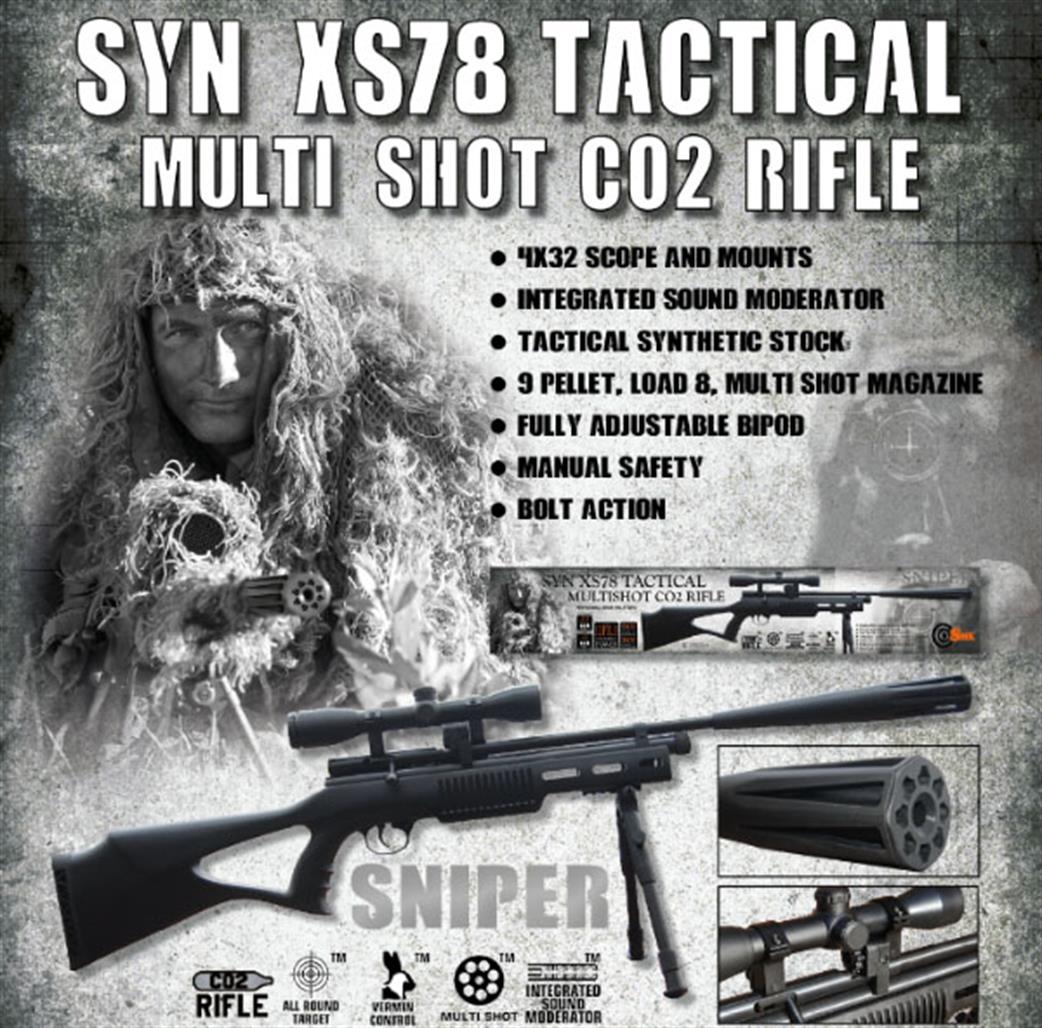 SMK 1/1 ZSYNXS78CO2.22 SYNXS78 Tactical Multi Shot Co2 .22 Air Rifle