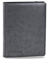 9-pocket Premium PRO-Binder with debossed Ultra PRO logo. Cover is designed with padded leatherette look. Black web material gives cards a classic framed look and is embossed for easy slide-in of cards. Side loading pocket design to prevent cards from easily falling out. Elastic strap holds the binder shut when not in use. All materials made from archival-safe, acid-free non-PVC material. Holds 360 cards in Ultra Pro Deck Protector sleeves. (Cards not included)