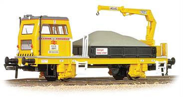 A neat model of a 4-wheel self-propelled track maintenance vehicle equiped with a small hydraulic crane.These maintenance vehicles are used by many track gangs to carry out basic tasks like changing out damaged sleepers. The rear body is often arranged to be able to tilt to dump ballast, while the crane allows for quick, mechanical handling of heavy sleepers and rails. The cabin is usually arranged with seating for several crew in addition to the driver.