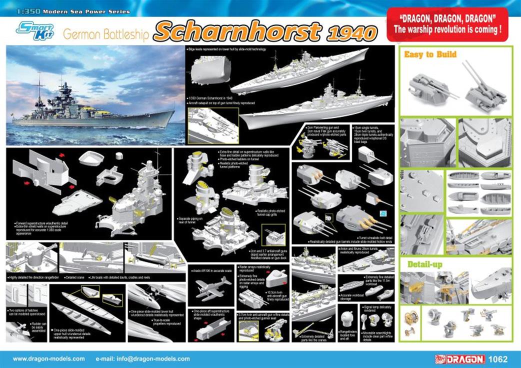 Dragon Models 1/350 1062 Scharnhorst German WW2 Battlecruiser plastic Kit