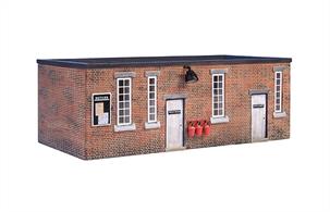 Ready painted resin cast model of a typical brick built diesel depot or stabling point mess room and office block building.