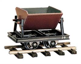 A model kit of a typical side tipping skip wagon as used for moving aggregate materials and by construction contractors.These kits assemble into attractive models, wheels are supplied but couplings are not includedThe frame from this skip wagon or one of the flat wagons chassis can also be used as bogies for long coaches or wagons.