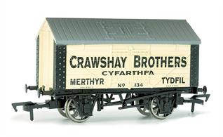 Dapol 4F-017-009 OO Gauge Crawshay Brothers Covered Lime Wagon Merthyr TydfilA very neat model of the covered lime wagon from Dapol with good side and roof door detail. This model is in the pale yellow livery of Crawshay Brothers and will be equiped with the new Dapol NEM coupler pockets along with a new running number.The Crawshay family had business interests in a range of companies and activities relating to the iron production, coal and mineral extraction in South Wales and the Forest of Dean. Their wagons carried the produce of their mines and quarries to customers across Britain.