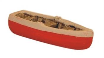 The popular wooden rowing boat (QS415) has been given a makeover - red hull, white top and wood brown interior. Size (mm) 41 x 14 x 4