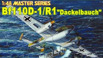 Cyber Hobby has already successfully released a 1/48 scale model of the Bf110D-3, and now comes a new one of the earlier D-1. The 1/48 kit provides a level of detail comparable to that found on larger 1/32 scale kits, meaning it has high-quality parts, accurate details and ease of assembly. The Dackelbauch is realistically reproduced for fitting under the fuselage. One innovation is that all ailerons and rudders can be modelled in different positions according to the modellerï¿½s wishes. Detail on this kit is finely executed, with true-to-scale panel lines carefully represented. This is an extremely well-crafted model in the Cyber Hobby range, so for aircraft modellers seeking something that will go a bit further, this long-range and big-bellied Bf110D-1/R-1 is the solution!Glue and paints are required