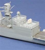 Straight forward kit of Royal Navy's HMS Cornwall with a one piece solid resin hull and superstructure and white metal detailing parts, plus etched brass handrails and aerials. Paint and glue is required to complete the kit.Decals for HMS Cornwall, pennant number F99 only are included. These are waterslide transfers and an acrylic varnish is recommended for protection purposes.