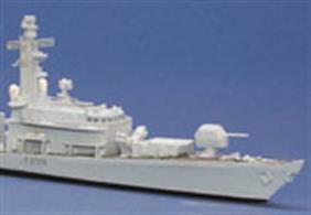 Straight forward resin kit of Royal Navy's HMS Richmond with solid hull and detailing parts, plus etched brass handrails and aerials. Decals for several other Type 23's are included.Paint and glue is required to complete the kit.