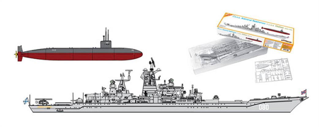Dragon Models 7112 Cyberhobby USSR Admiral Nakhimov & USS Dallas Sub Twin Ship Kit Set 1/700