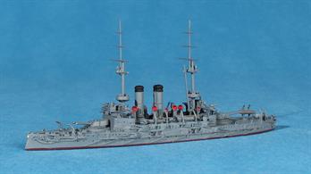 A 1/1250 scale model of the Japanese battleship, Asahi, which was built in Britain. This is only the second of the Japanese predreadnought battleships to be upgraded by Navis in their on-going programme of the last 15 years.