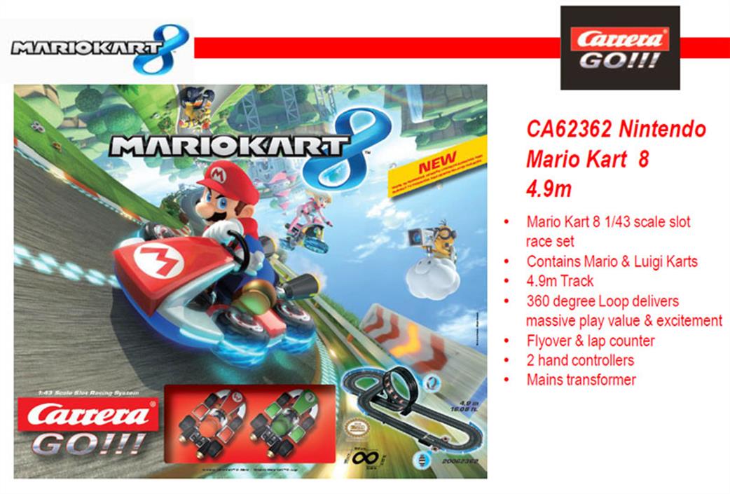 Carrera 1/43 62362 GO Nintendo Mario Kart 8 Mini Slot Car Set
