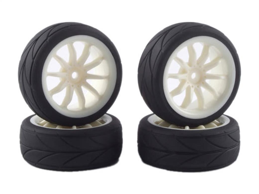 Fastrax 1/10 FAST0080W White 10 Spoke Touring Wheel & Tyres Set of 4