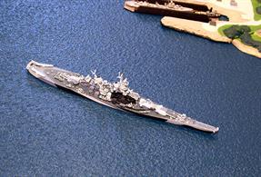 USS Missouri, BB63, in 1944/45 disruptive camouflage is a factory hand-painted model by Navis Neptun, T1300A, see photograph. This camouflage scheme even ran across the deck to confuse aircraft as to the true course and speed of "The Mighty Mo" and was used for her most active period in the Pacific war but it was over-painted in standard grey over blue before the surrender ceremony in Tokyo Bay in 1945.