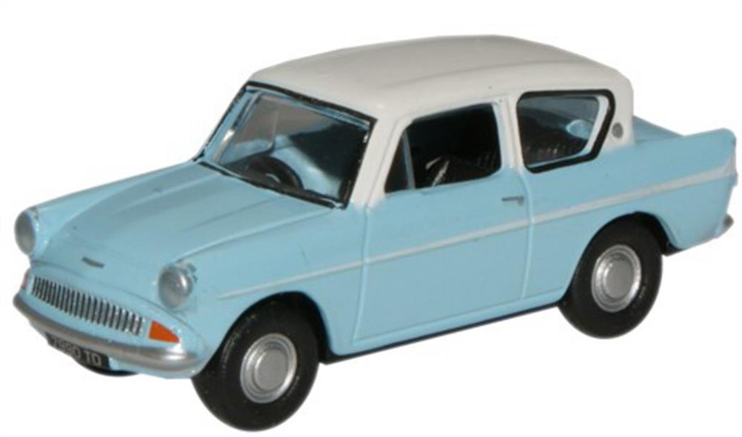 Oxford Diecast 1/148 N105007 Ford Anglia Caribbean Turquoise & White